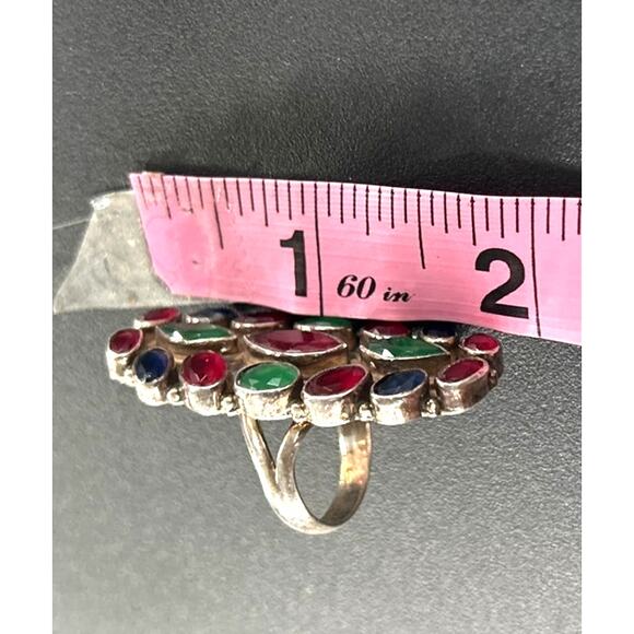 Multi Gemstone Long Finger Ring: 925 Sterling Silver Jewelry - Picture 6 of 7